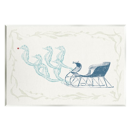 Stupell Industries Seahorse Santa Sled Nautical Christmas Wall Plaque Art